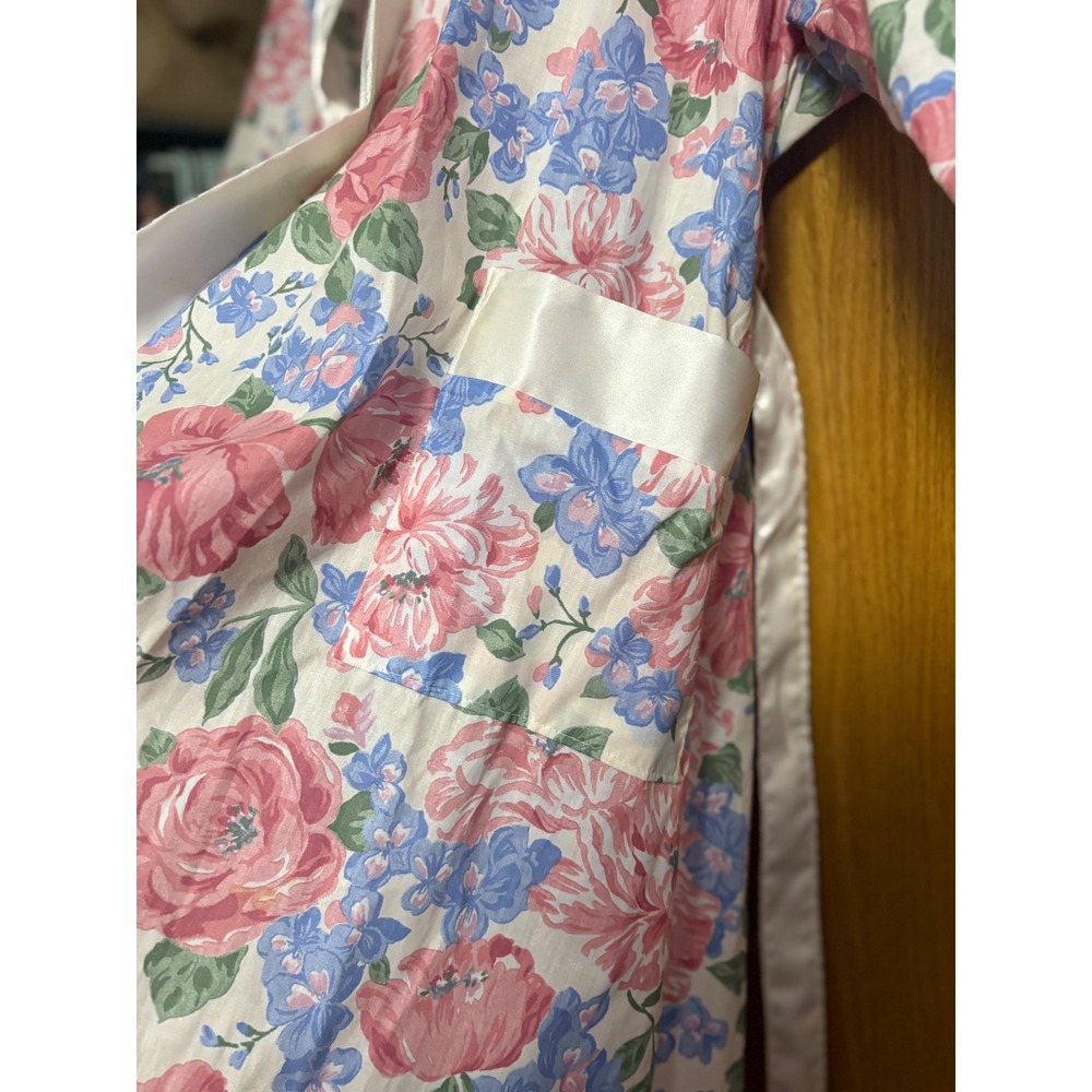 Vintage Floral Robe Satin Trimmed Loungewear Belted Pockets Women's Large L - Picture 5 of 11